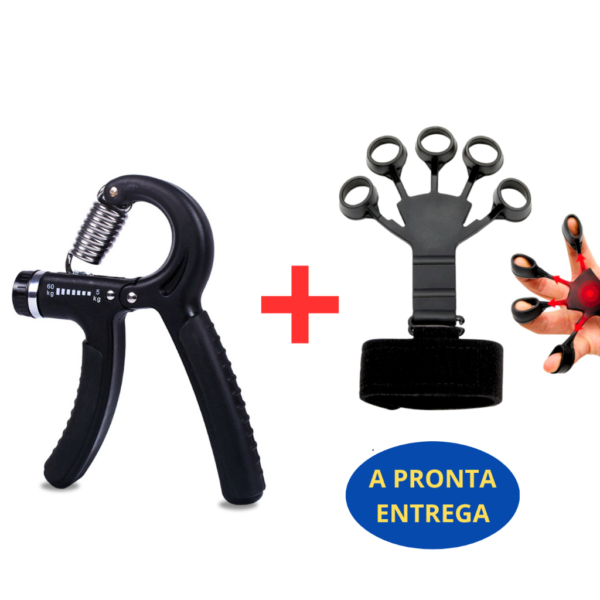 Kit Hand Grip de Dedo + Flexor de Punho Ajustável Fisioterapia Exercício para Mãos